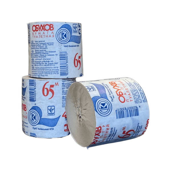 Туалетний папір макулатурний без гільзи, сірий 1ш. 32г/м.кв. Обухів 65 г/я по 48шт.